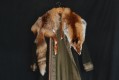 Green Viking lady coat with embroidery, silk and fox skin