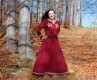 Set - Dark red woolen dress decorated with embroidery, silk, tablet braid and hood for a Viking lady