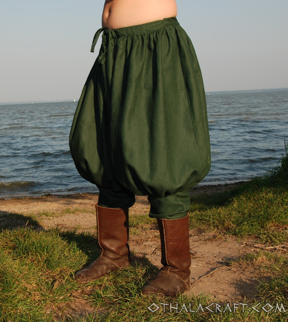 Short Rus Viking trousers from linen - dark green - OthalaCraft