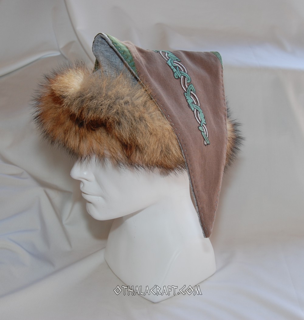 Triangle hat for Viking with embroidery and silk - OthalaCraft